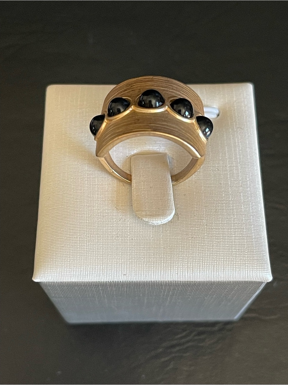 Gold-Tone Wide Band Ring with Black Stone Accents - Picture 8 of 8